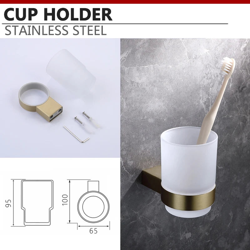 Brushed Gold Towel Ring Holder Bar Rack Brush/Paper