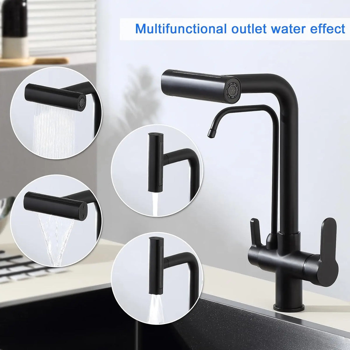 Way Pure Water Filter Faucets Black Pull Out