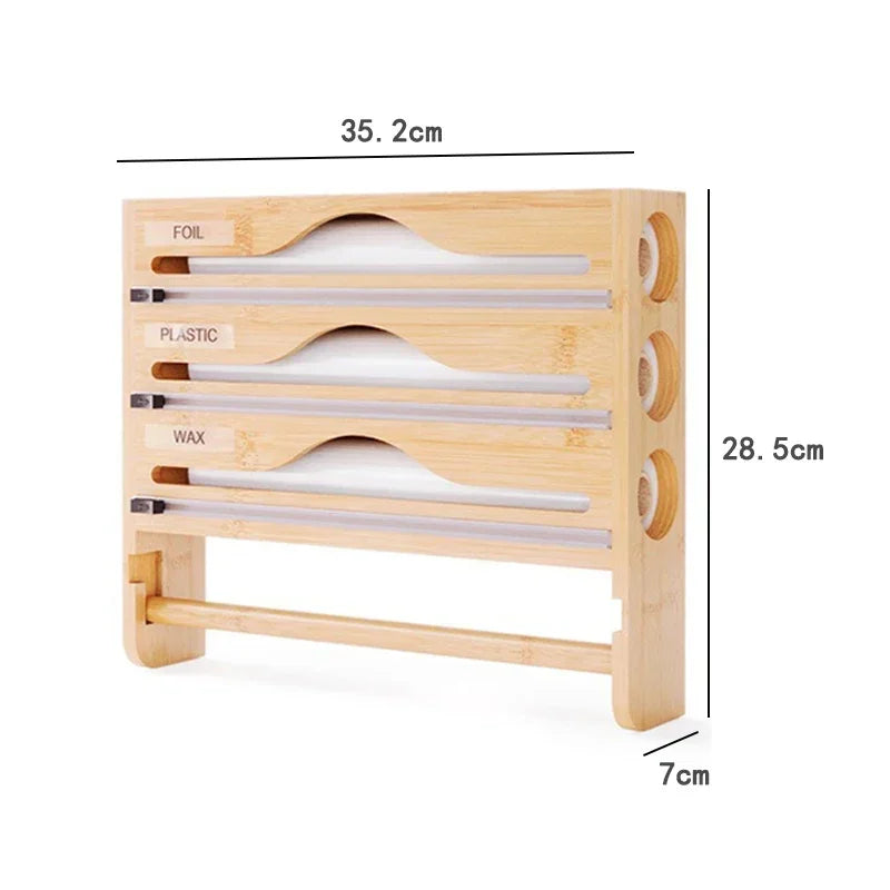 Bamboo Compartment Cling Film Tin Foil Cutter Box