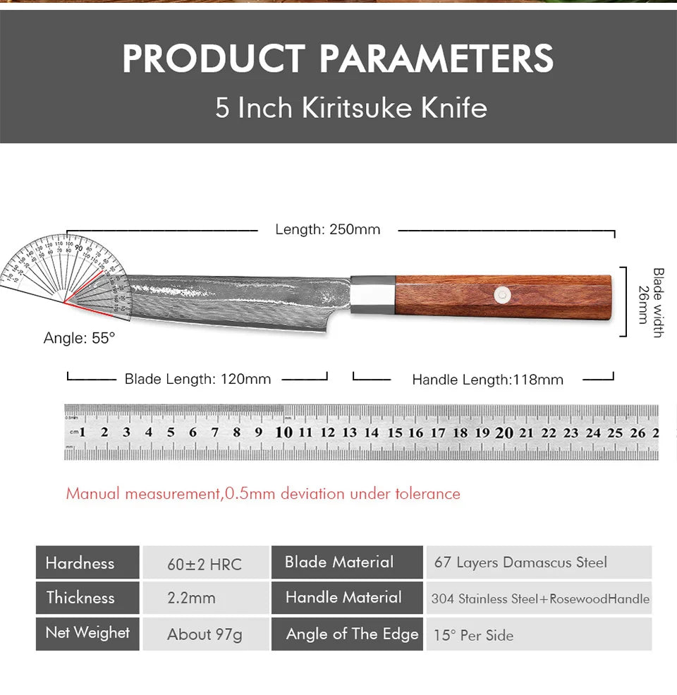 Mostodozo Japanese Kiritsuke Chef Knife 67-Layer Damascus Steel