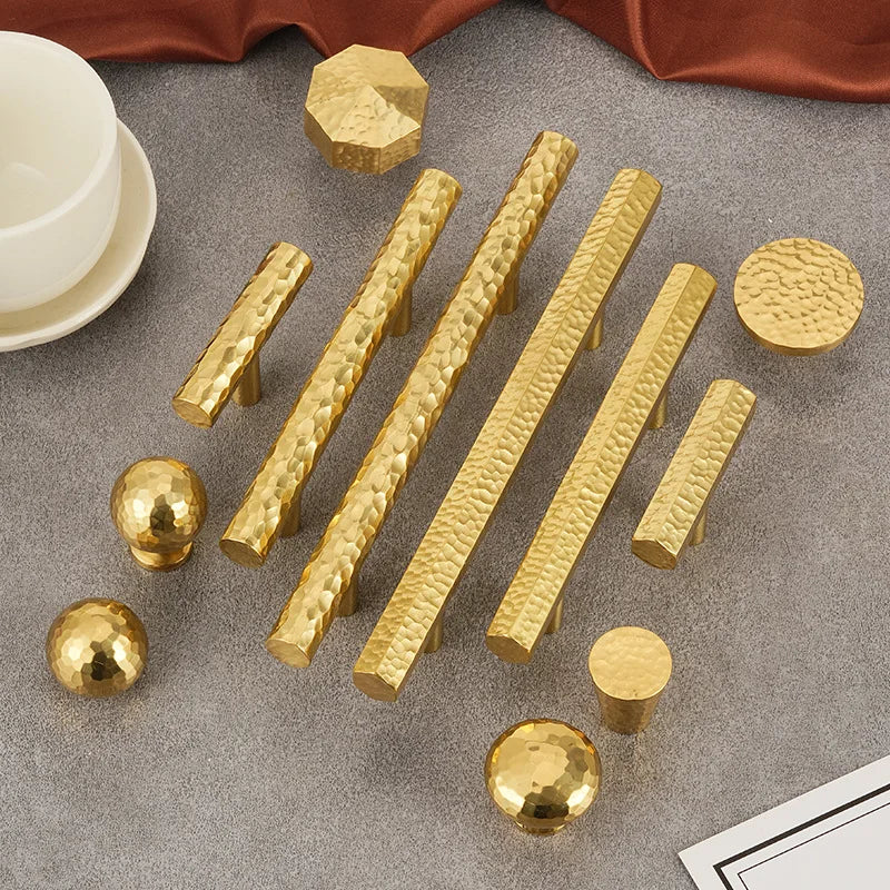 Solid Brass Wardrobe Handles Hammered Texture Handles Gold