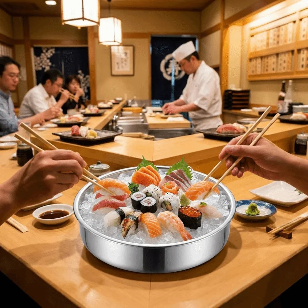 Stainless Steel Sashimi Ice Plate Dipping Dish Detachable