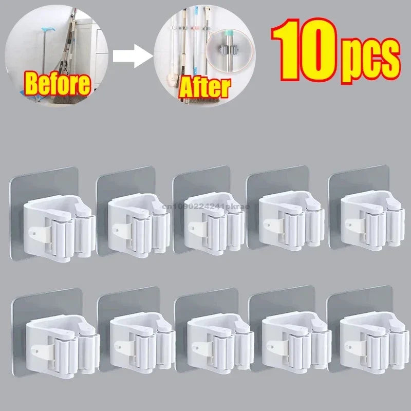 Mop Broom Holder Storage Rack Adhesive Hooks Wall