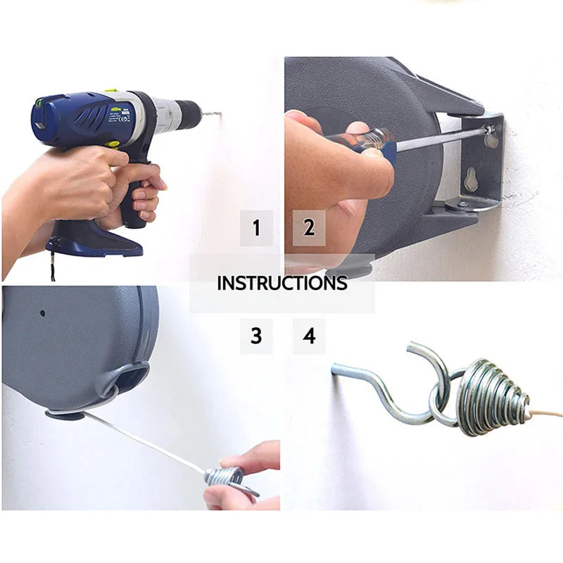 12m Retractable Clothesline Adjustable Telescopic Invisible