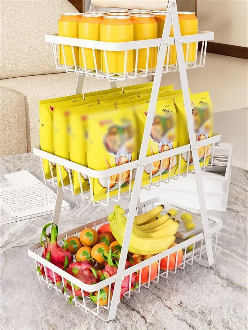 Tiers Countertop Fruit Basket Iron Art Organizer Fruits