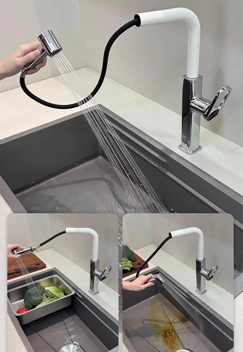 Pull Out Faucet Lever Brass Rotation Cold Pink