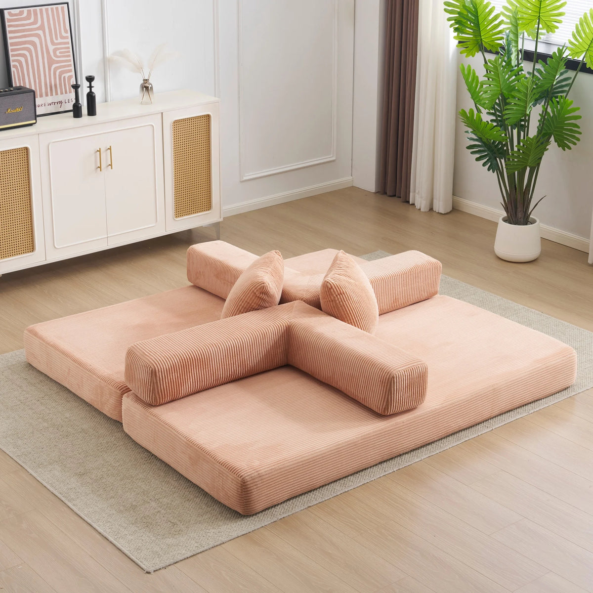 Corduroy Convertible Sofa Bed 2-In-1 Floor Sofa &