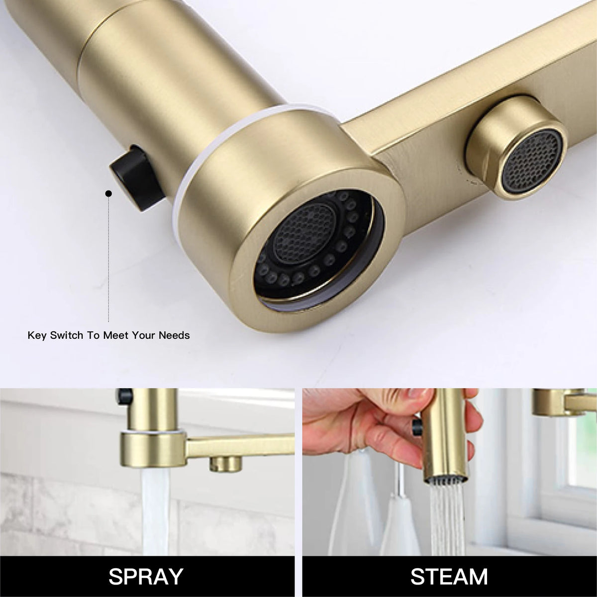Modern Brushed Gold Brass Faucet Water Filtration Design