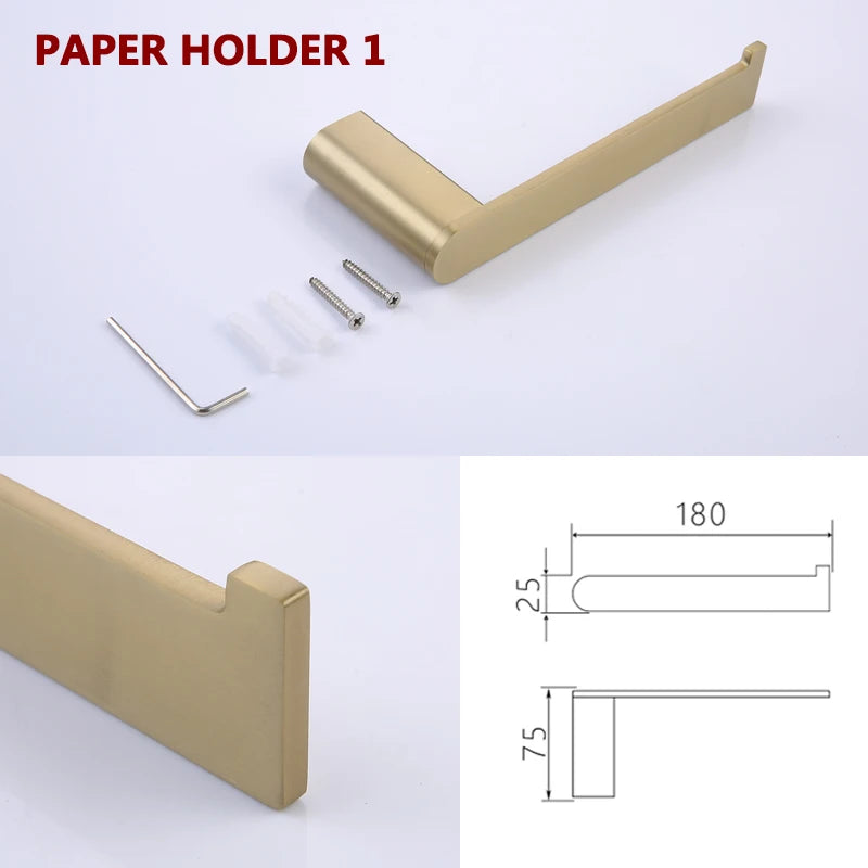 Brushed Gold Towel Ring Holder Bar Rack Brush/Paper