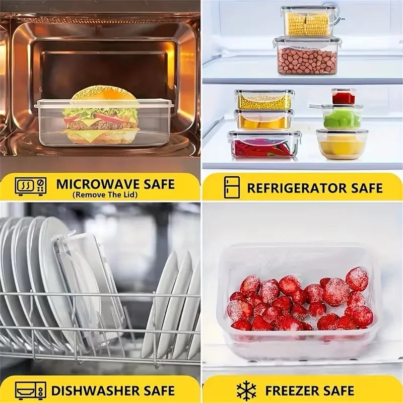 12/16/24pcs Reusable Food Storage Container Lid Sealed Plastic