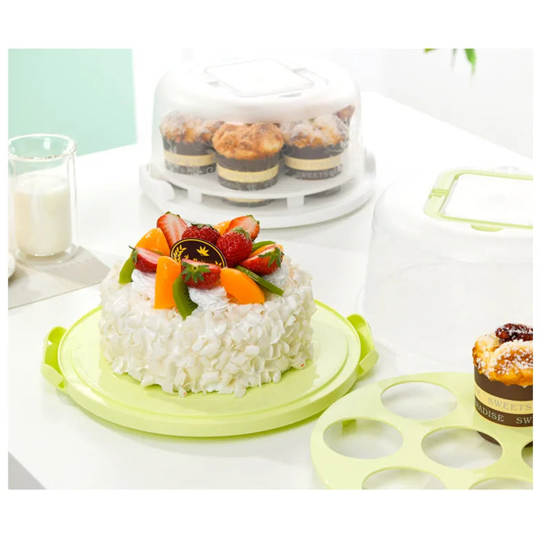 Plastic Round Cake Box Carrier Handle Pastry Storage