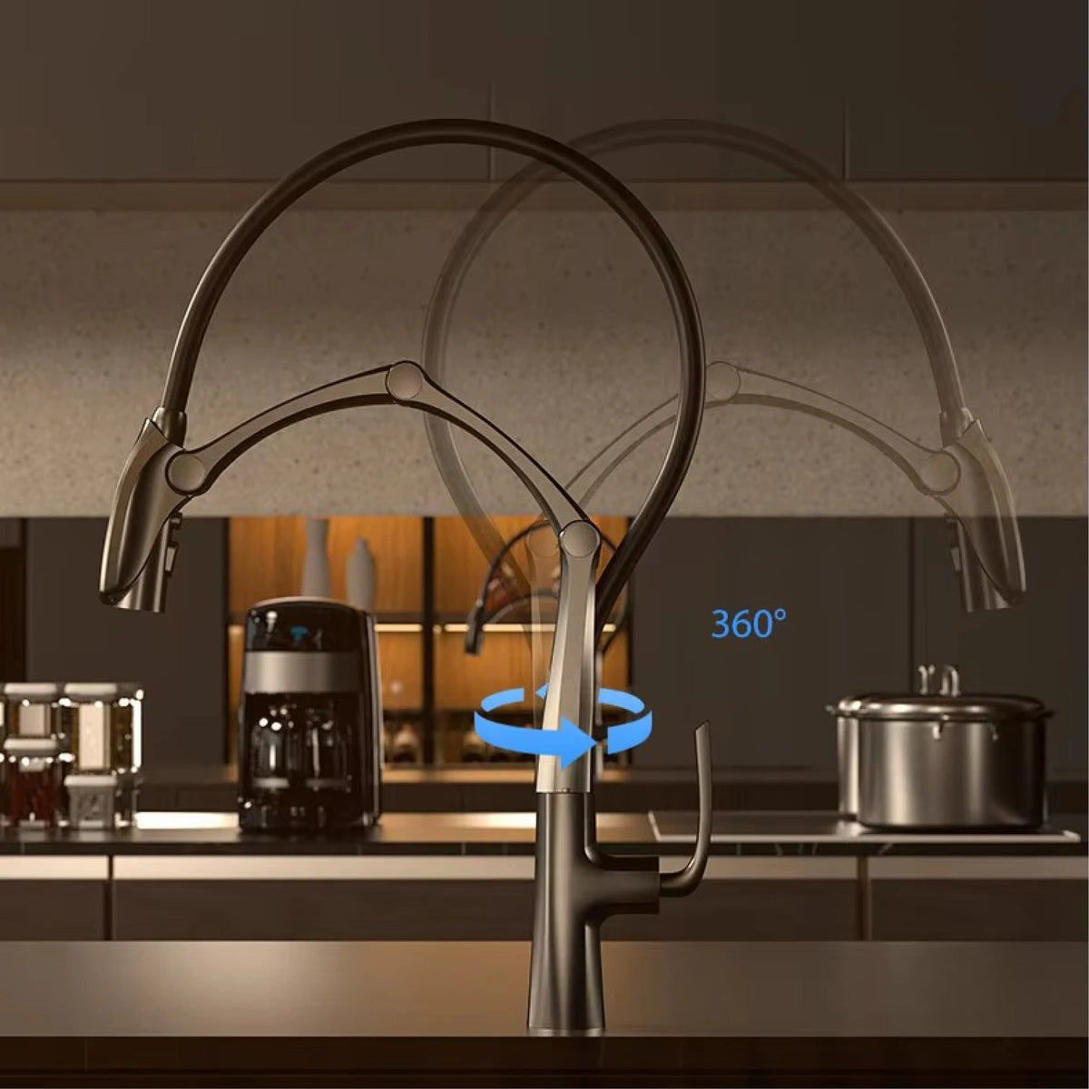 Luxury Gunmetal Brass Faucet Led Display Sensor&Pull-Out