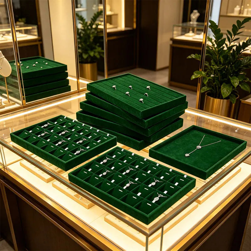 Woodten Green Premium Jewelry Display Tray Velvet Ring