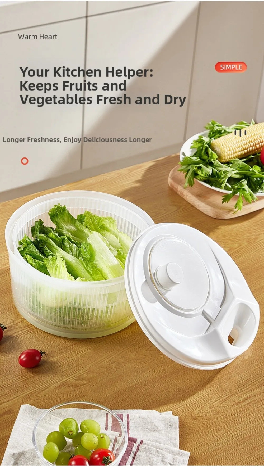 White Vegetable Dehydrator Salad Spinner Dryer Fruit Lettuce