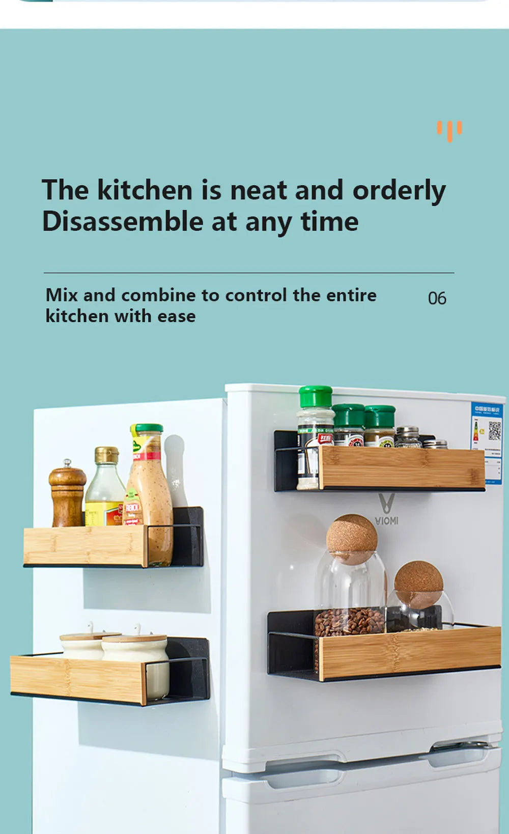 Magnetic Fridge Shelf Spice Storage Rack Black Iron