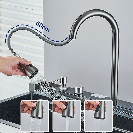 Stainless Steel Sink Faucet Digital Display Large Bowl