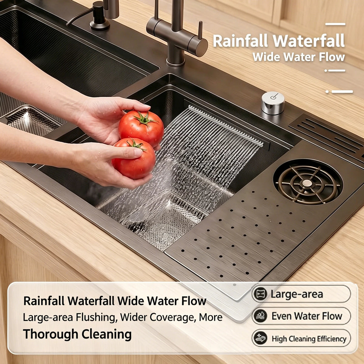 Stainless Steel Waterfall Sink Embossed Hidden Cup Washer