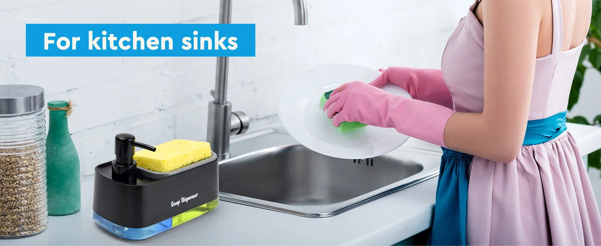 Dual Pump Soap Dispenser 3-In-1 Organizer Sponge Storage