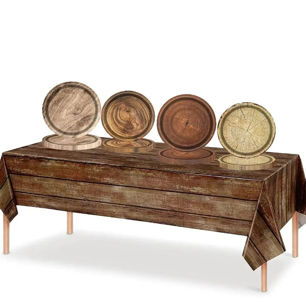10pcs 7/9 Inch Imitation Wood Grain Disposable Plate