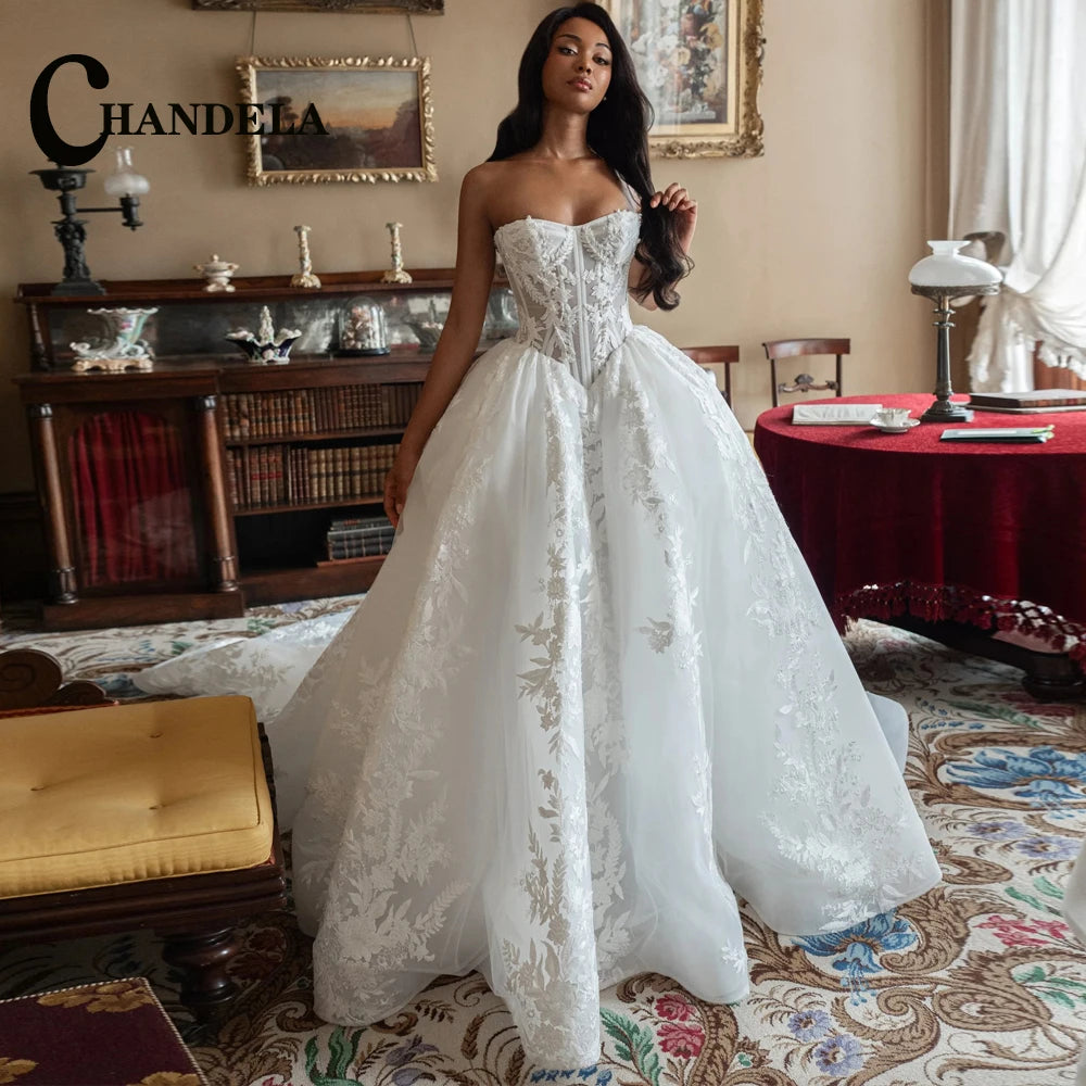 Chandela Trendy A-Line Wedding Dress Bridal Sleeveless Tulle