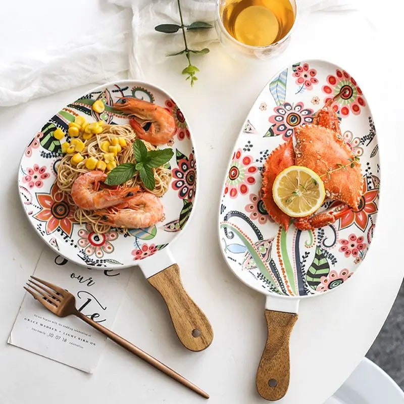 Ceramic Salad Plates Handle Porcelain Dinner Plates Colorful