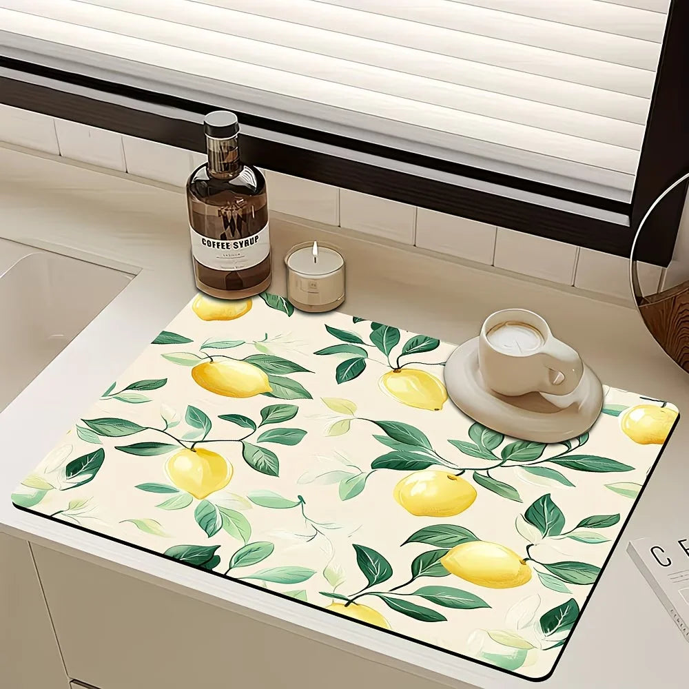 Lemon Print Waterproof & Absorbent Dish Drying Mat