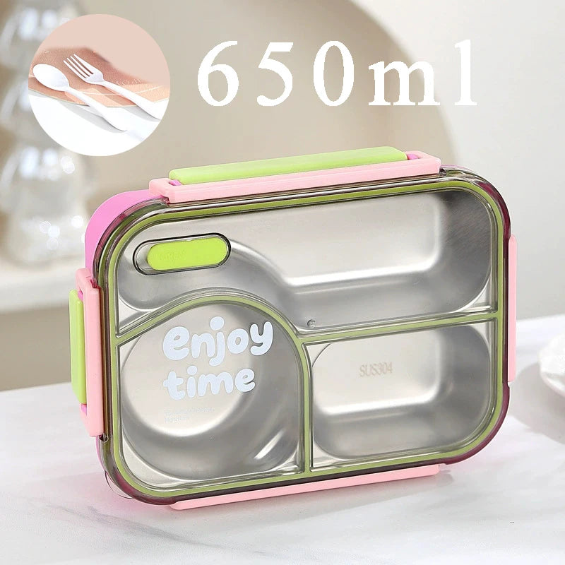 304 Stainless Steel Divided Lunch Box Fork Multi-Compartment