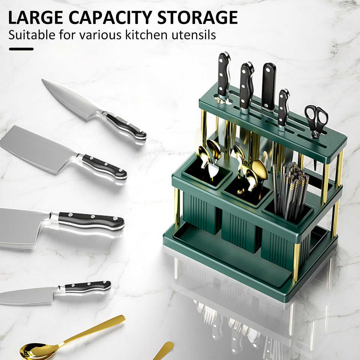 Knife Holder Multi-Function Cutter Cutlery Drainer Rack Pp