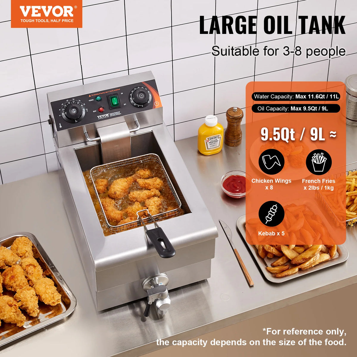 Succebuy Commercial Deep Fryer Electric Countertop Fryer Basket