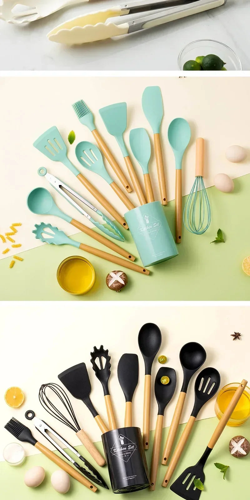Food Grade Silicone Cooking Utensils Turner Tongs Spatula