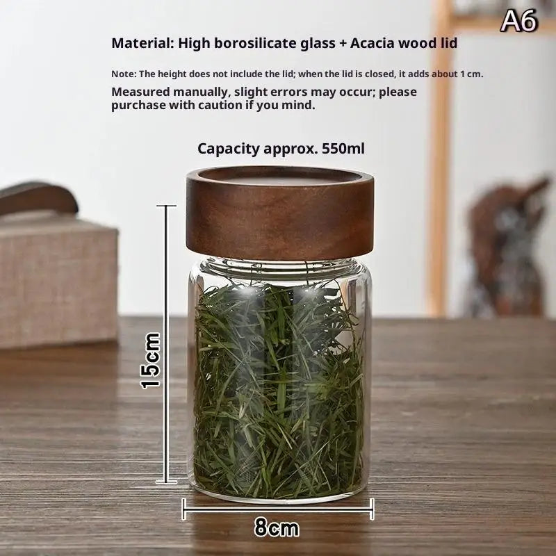 Coffee Beans Sealed Tank Transparent Glass Container Wood