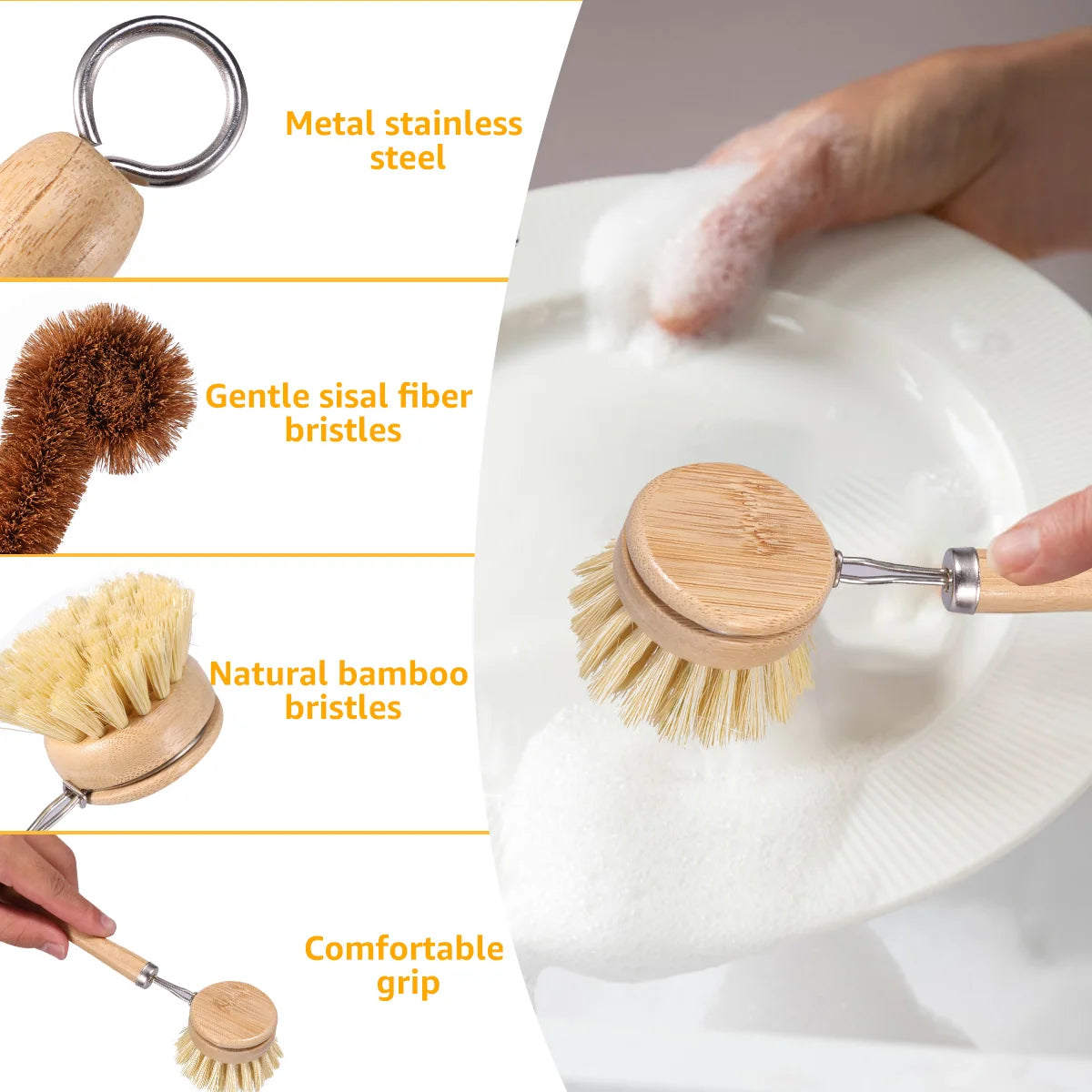 3/4/5/10pcs Bamboo Dish Scrub Brushes Replaceable Dish Brush