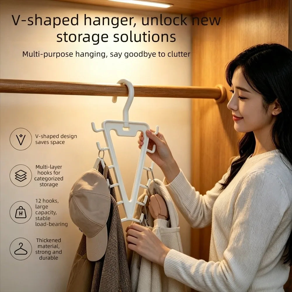 2pcs 12 Hooks V-Shape Hanger Rotatable Space Saving