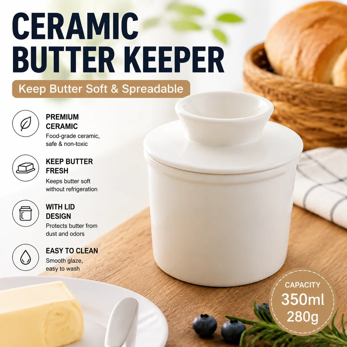 Ceramic Butter Dish Lid Western Style Cheese Butter