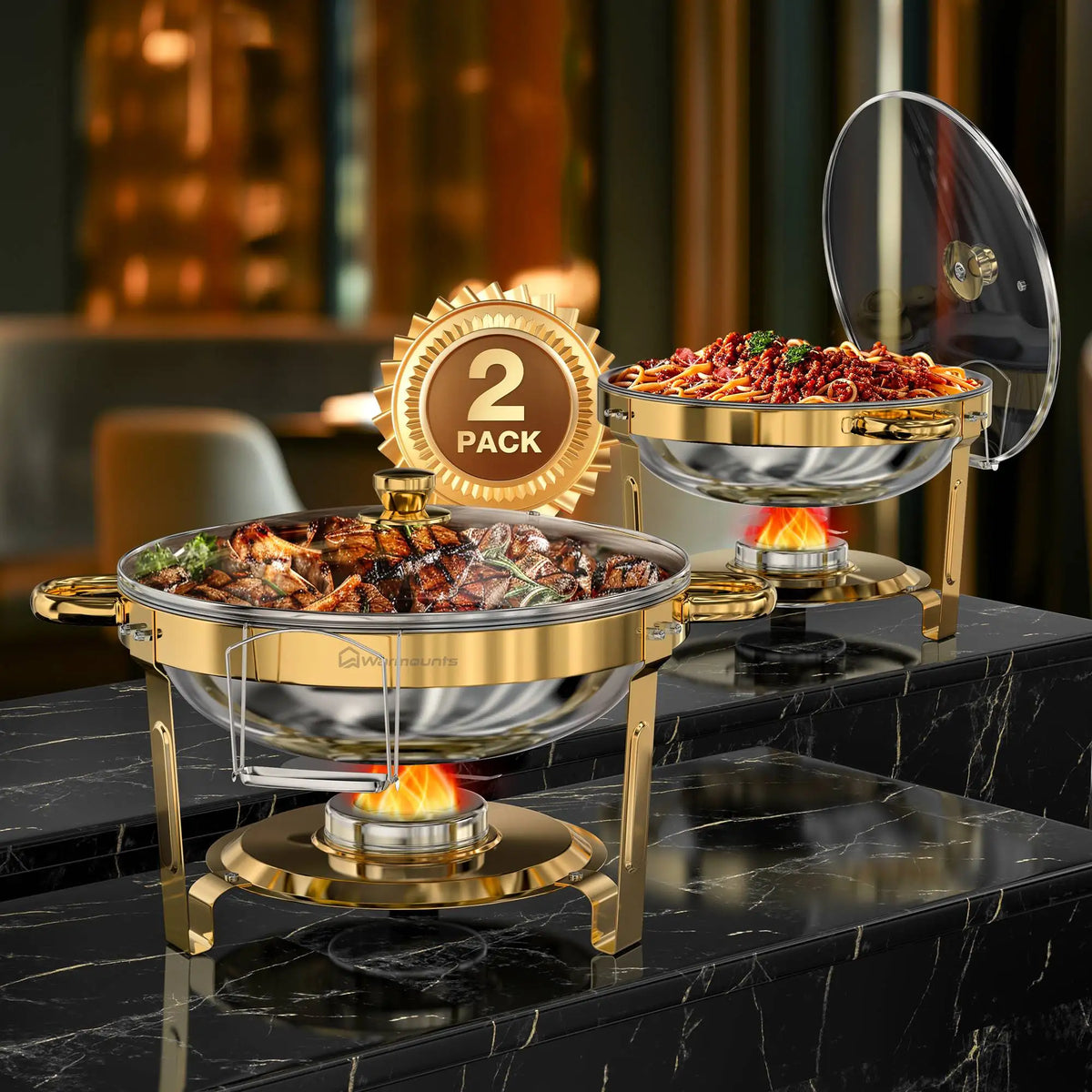 2/4 Pack Chafing Dishes Buffet 5qt Round Stainless