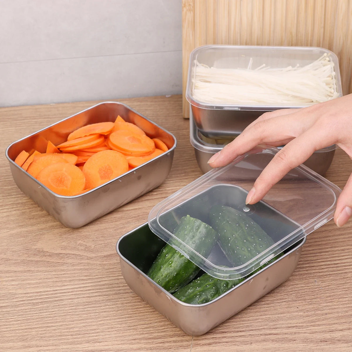 Stainless Steel Food Storage Container Fridge Fresh-Keep Storage