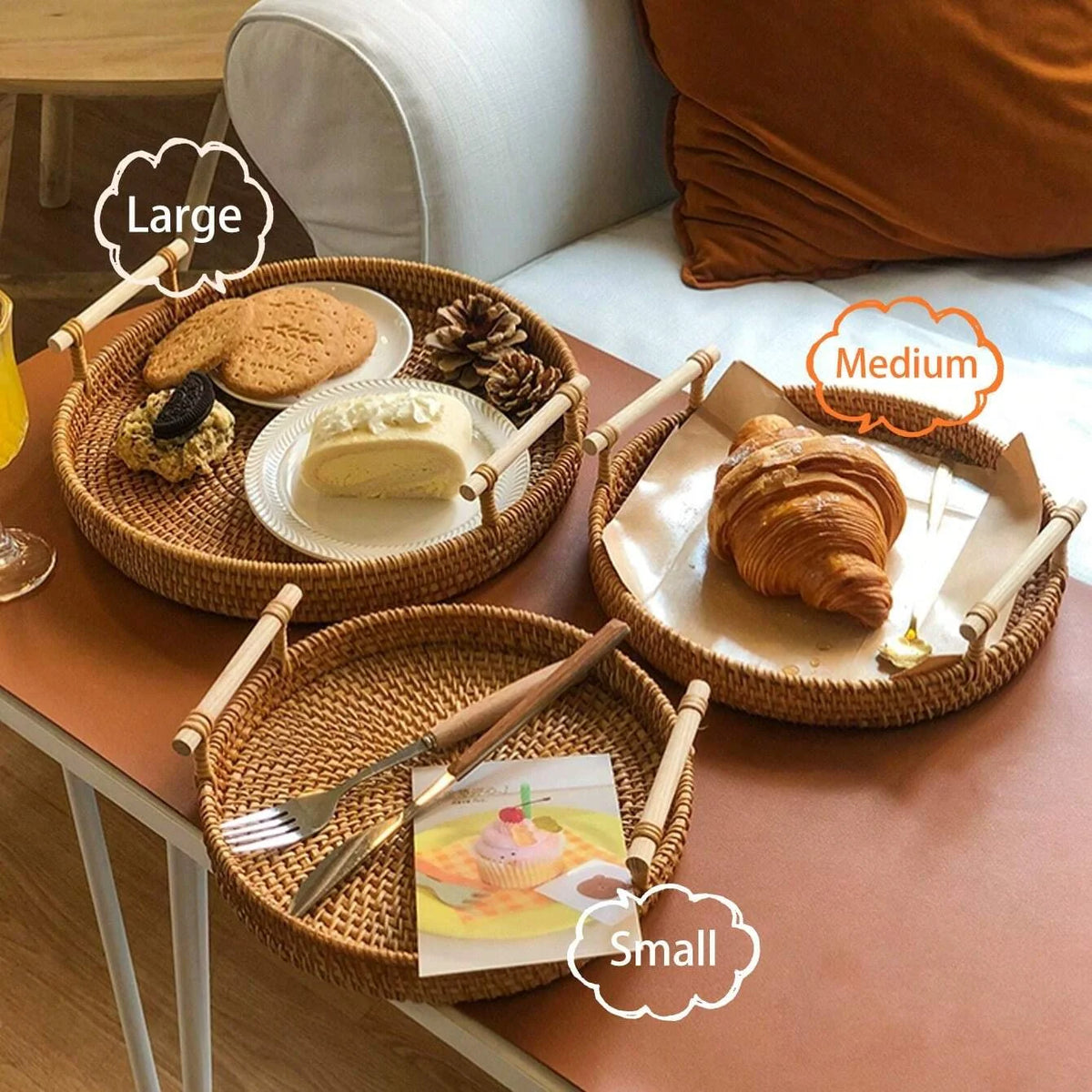 Handwoven Rattan Tray & Food Storage Basket Eco-Friendly
