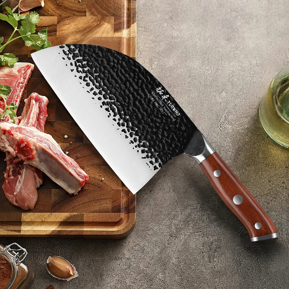 Turwho Japanese Hand Forged Butcher Knife X50cr15mov Stainless