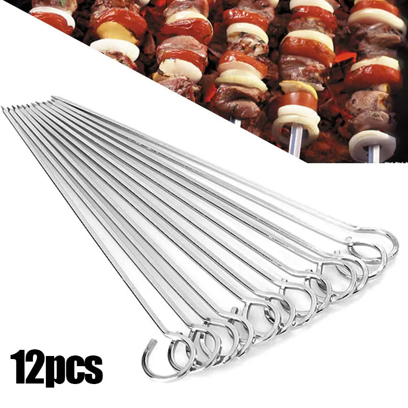 10/12pcs Stainless Steel Barbecue Skewer Reusable Bbq Kebab