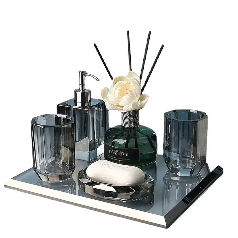 Crystal Glass Bathroom Kit Couple Mouthwash Cup Tray