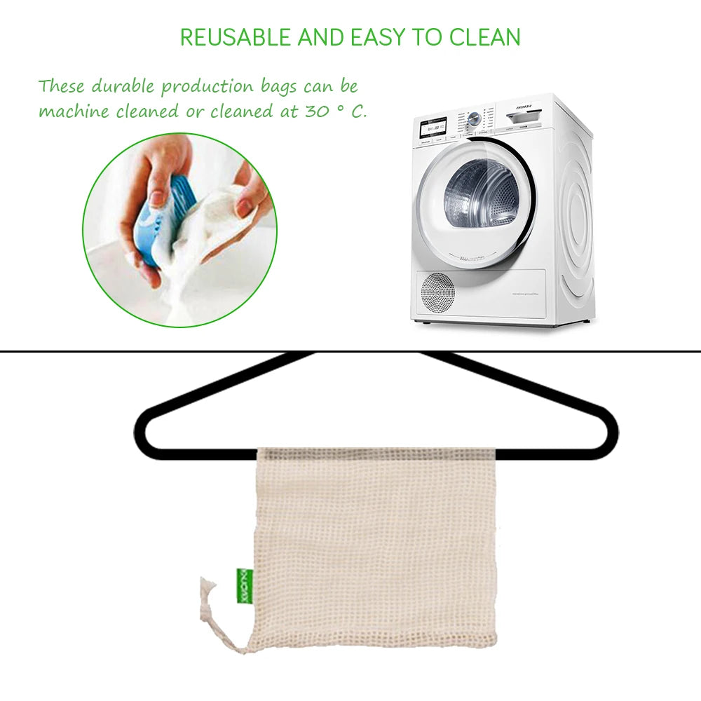 Reusable Cotton Mesh Produce Bags Vegetable Fruit Food