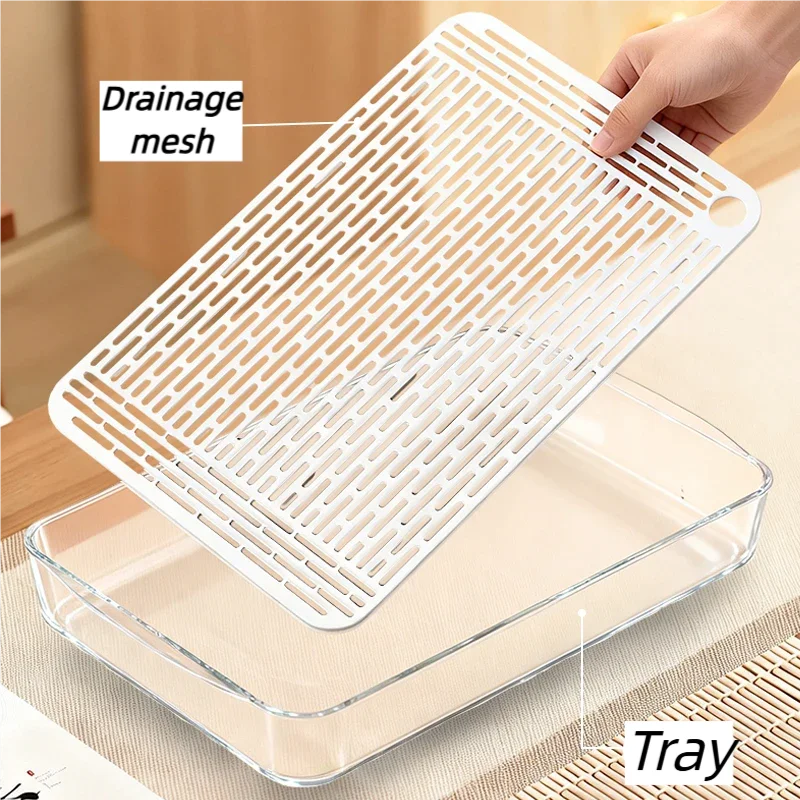Double-Layer Rectangle Plastic Dish Drainer Fruit Dryer Tray
