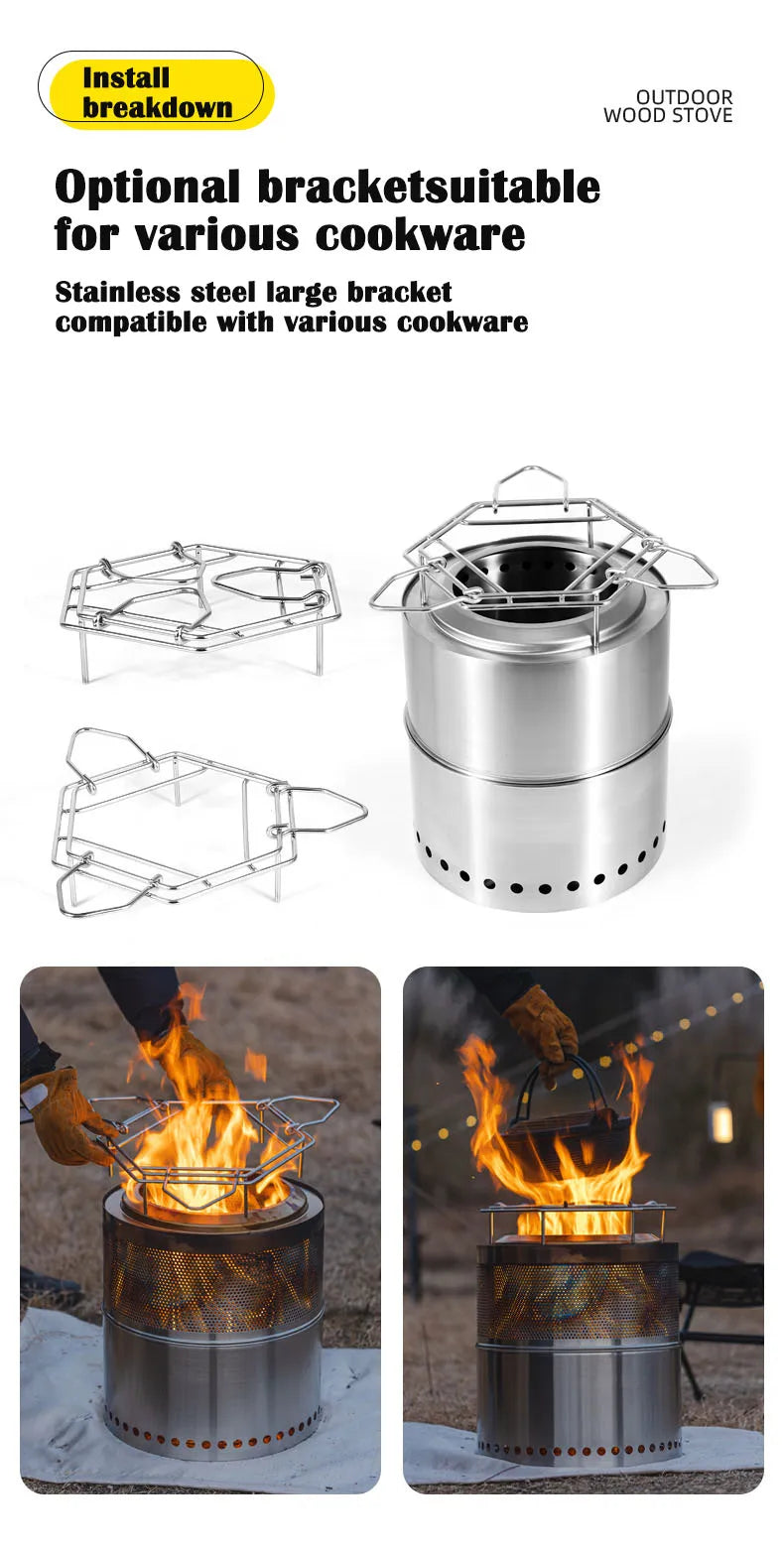 Camping Firewood Stove Folding Windproof Wood Burning Stove