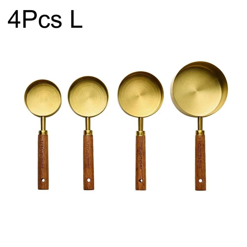 4/8pcs Stainless Steel Measuring Cups Spoons Wooden Handle