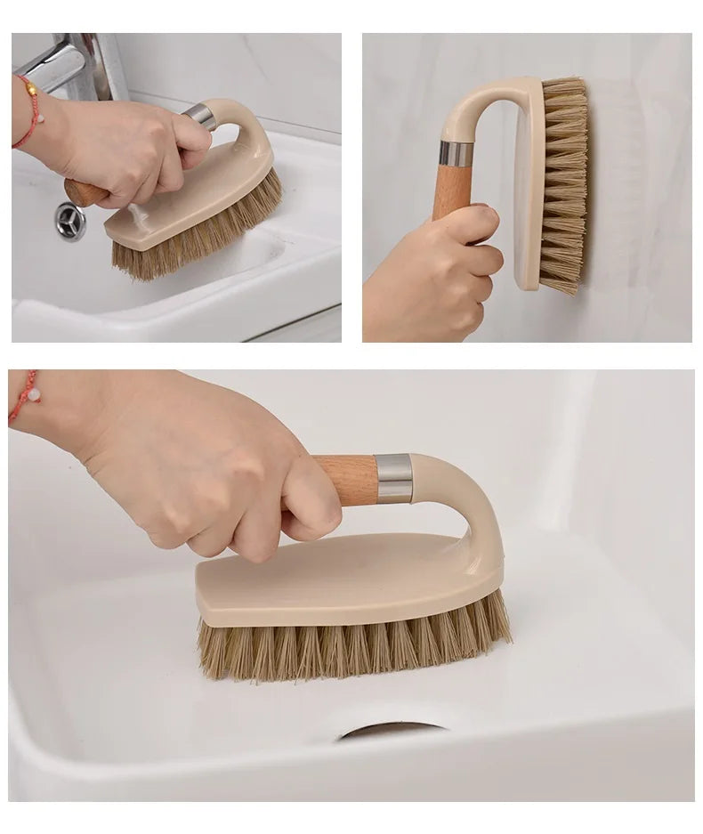 Wooden Handle Cleaning Brush Stiff Bristle Scrubber
