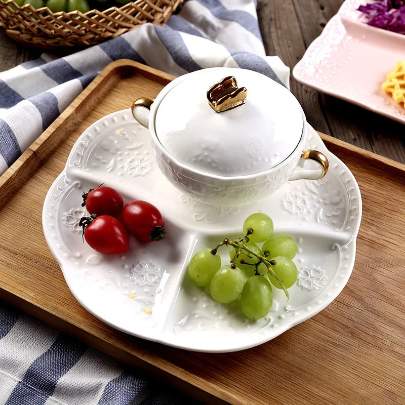 Children Ceramic Butterfly Divided Plate Breakfast Plate Japanese