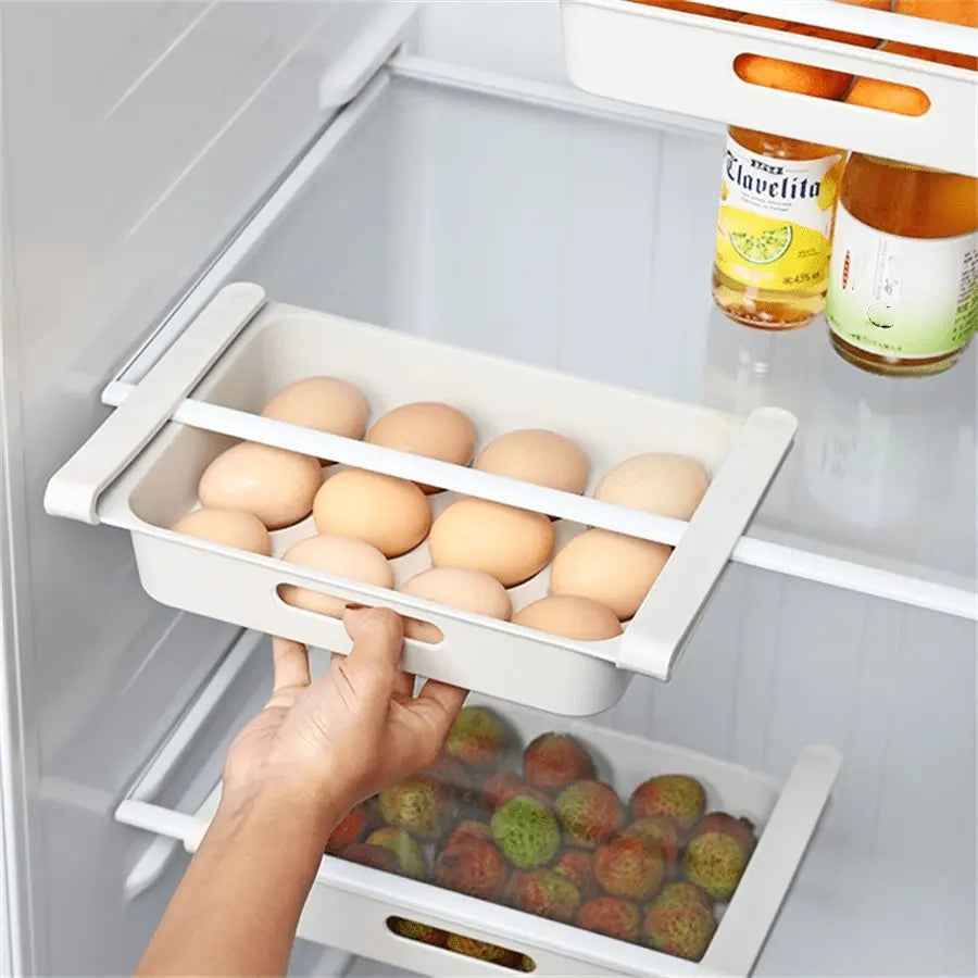 1pc Retractable 12-Grid Egg Holder Drawer-Style Fridge Storage