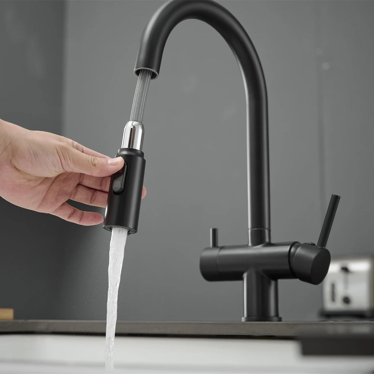 Brushed Gold Pull Out Filter Faucet Sink Mixer