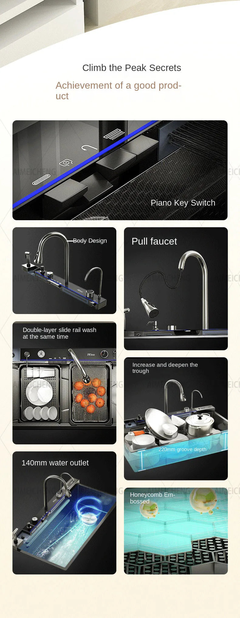 Smart Piano Key Waterfall Large Sink 304 Stainless