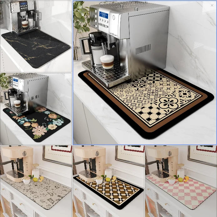 Absorbent Coffee Mat Rubber Backing Hides Stains Dish